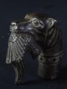 19TH CENTURY NOVELTY DOG & GAME BIRD WALKING STICK HANDLE