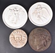 A series of 20th Century composite classical panels of circular form. Comprises a pair depicting