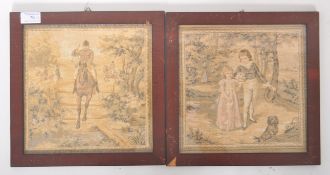 TWO 19TH CENTURY FRAMED AND GLAZED TAPESTRY PANELS