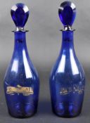 EARLY 19TH CENTURY BRISTOL BLUE INDIAN CLUB SHAPE DECANTERS