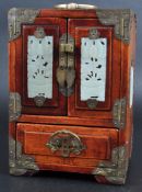 CHINESE HARDWOOD & JADE PANEL JEWELLERY CABINET