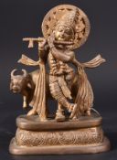 19TH CENTURY INDIAN BRONZE OF KRISHNA & COW