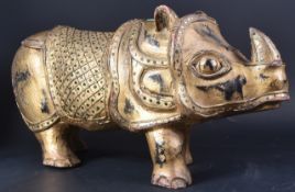 20TH CENTURY BURMESE CARVED RHINO SET WITH CABOCHONS