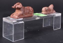 TWO EGYPTIAN FIGURINES COMPRISING A SPHYNX & GOAT