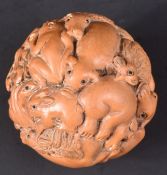 EARLY 20TH CENTURY JAPANESE CARVED ZODIAC ANIMAL BALL