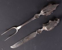 WWII SECOND WORLD WAR GERMAN TRENCH ART CARVING KNIFE & FORK