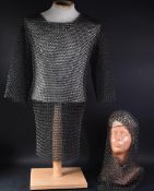 20TH CENTURY MEDIEVAL STYLE CHAIN MAIL HEAD PIECE & VEST