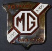 70 YEARS OF MG CAR CLUB - LIMITED EDITION CAR MASCOT BADGE