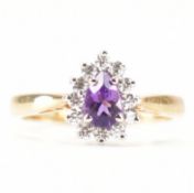 HALLMARKED AMETHYST & CZ HALO RING
