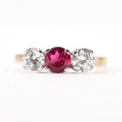 HALLMARKED 9CT GOLD SYNTHETIC RUBY & CZ RING