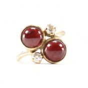 HALLMARKED 9CT GOLD GARNET & WHITE STONE RING