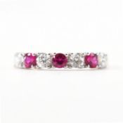 HALLMARKED 9CT GOLD SYNTHETIC RUBY & CZ HALF ETERNITY RING