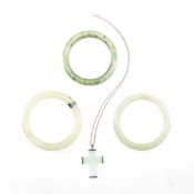 THREE CHINESE JADE BANGLES & JADE PENDANT