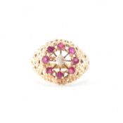 HALLMARKED 9CT GOLD RUBY & WHITE STONE RING
