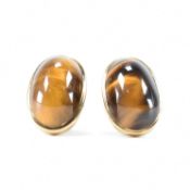 HALLMARKED 9CT GOLD & TIGERS EYE STUD EARRINGS