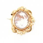 ANTIQUE GOLD PLATED CARVED SHELL CAMEO BROOCH