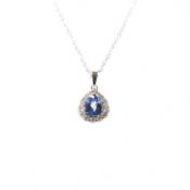 18CT WHITE GOLD SAPPHIRE & DIAMOND PENDANT NECKLACE