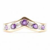 HALLMARKED 9CT GOLD AMETHYST & DIAMOND WISHBONE RING