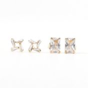 TWO PAIRS 9CT GOLD CZ STUD EARRINGS