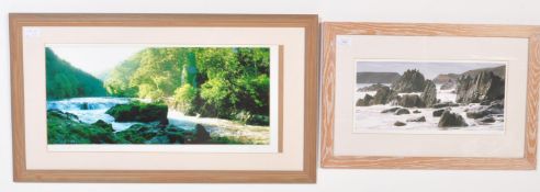 TWO VINTAGE SIGNED PRINTS - SEASCAPE & RIVER SCENE