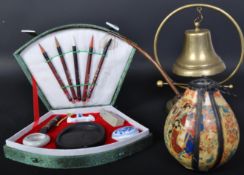 CHINESE BRASS ON STAND - OIL LAMP - ARTISTS PAINT SET