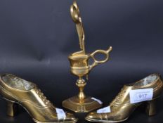 PAIR OF DECRORATIVE BRASS BOOTS & CANDLE SNUFF