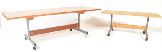 PAIR OF VINTAGE 20TH CENTURY TEAK TRESTLE TYPE TABLES