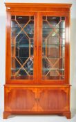 GEORGE III STYLE YEW WOOD VENEER CHINA DISPLAY CABINET