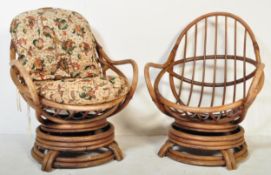 PAIR OF RETRO 1970'S BAMBOO SWIVEL ARMCHAIRS CHAIRS
