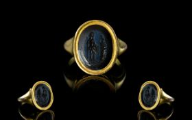 ' Antiquity ' Interest - Roman Nicolo Intaglio of a Huntsman Standing Before a Shrine.