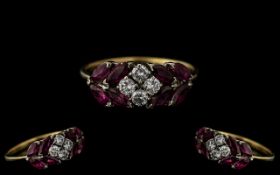 Ladies 18ct Gold - Superior Quality and Attractive Diamond and Ruby Set Dress Ring.