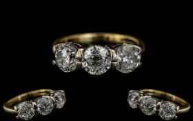 18ct Gold - Superb 3 Stone Diamond Ring. Full Hallmark for 18ct to Interior of Shank.