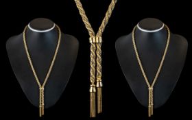 Superb 9ct Two Tone Gold Attractive Necklace with Tassel Drops,