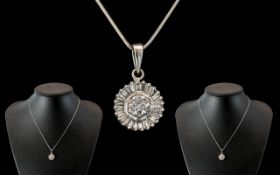 Ladies 14ct White Gold Attractive Diamond Set Pendant with Attached 14ct White Gold Chain.