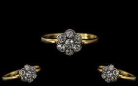 Antique Period - Attractive 18ct Gold Pave Set Diamond Cluster Ring.