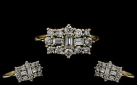 18ct White Gold - Attractive Diamond Set Dress Ring, Excellent Setting.