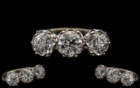 Art Deco Period - Superb Platinum 3 Stone Diamond Set Dress Ring. c.1930's.