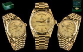 Rolex - Gents 18ct Gold Oyster Perpetual Day-Date Chronometer Wrist Watch. c.1980's.