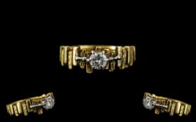 18ct Gold - Modern / Contemporary Designed Single Stone Diamond Ring. Marked 18ct to Interior of