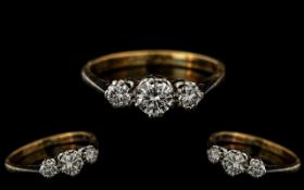18ct White Gold and Platinum 3 Stone Diamond Set Ring. c.1920's. Marked Platinum and 18ct to