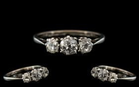 18ct White Gold and Platinum Three Stone Diamond Set Ring,