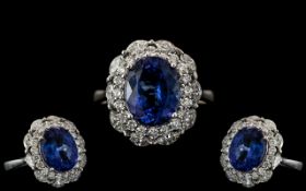 18ct White Gold - Stunning Tanzanite and Diamond Set Dress Ring. Full Hallmark for 750 to Interior