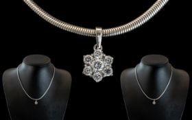 Ladies 9ct White Gold Superior Chain with attached 9ct gold pendant set with CZ,