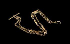 A Victorian 9ct Rose Gold Fancy Link Albert Chain Bracelet, lobster claw clasp with later t-bar.