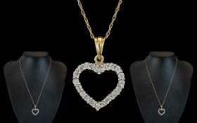 9ct Gold Heart Shaped Diamond Set Pendan