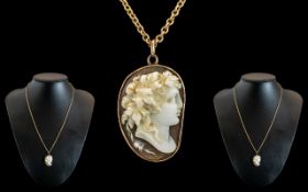 9ct Gold - Mounted Cameo Attached to a 9