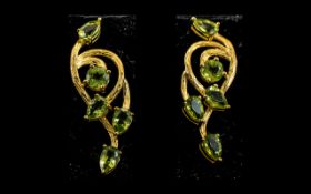 Peridot Art Nouveau Style Long Drop Earr