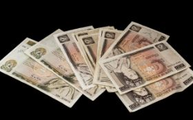 Selection of old British banknotes. Two