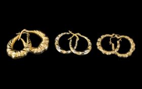 Ladies - Fine Trio of ( 3 ) 9ct Gold Hoo