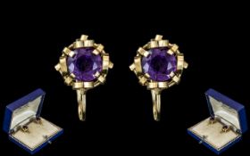 Ladies Pair of 18ct Gold Amethyst Set Ea